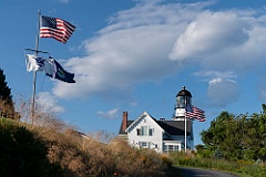 American Flags by Cape Elizabeth Lighthouse in Maine